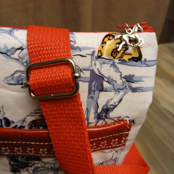 New Travel Sling Crossbody Western Cowboy Rodeo Faux Leather trim Red white blue - Picture 2 of 11